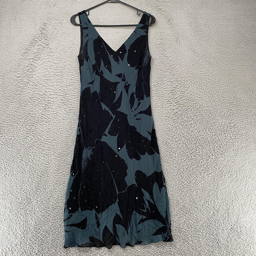 Eva Blue Whimsigoth Dress Womens 10 Sequin Blue Floral V-Neck Sleeveless Event‎